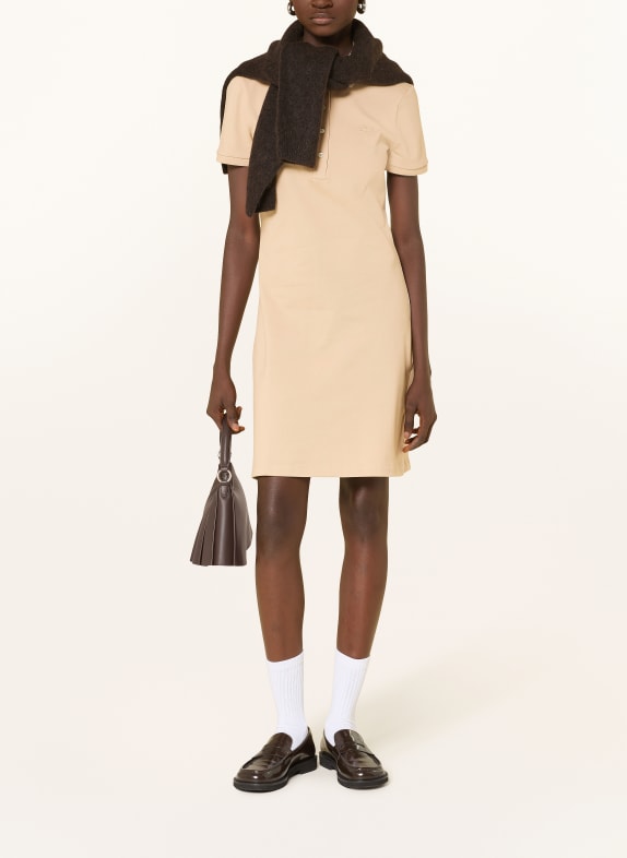 LACOSTE Polo šaty z piké BÉŽOVÁ