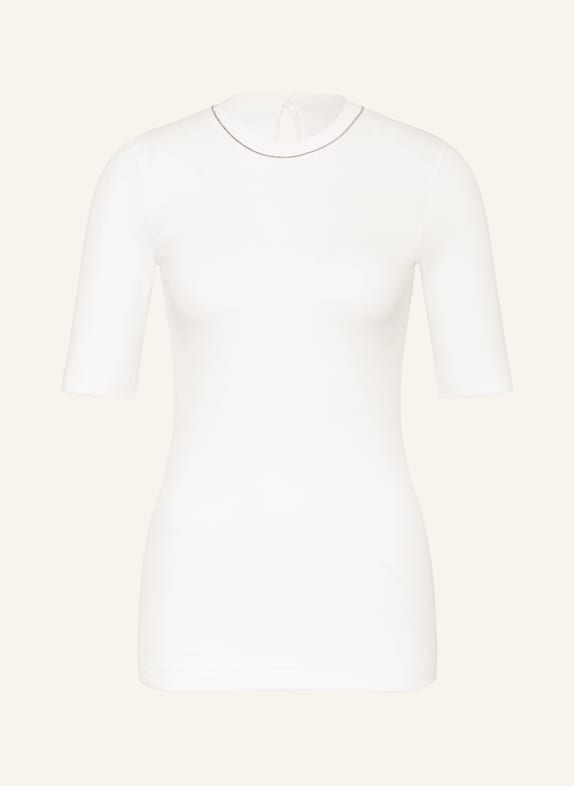 BRUNELLO CUCINELLI Strickshirt mit Perlenbesatz WEISS / SILBER