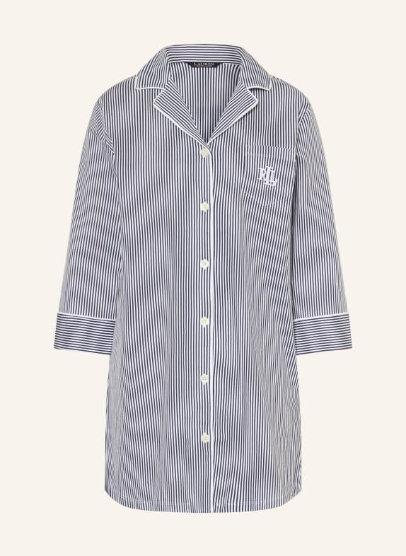 LAUREN RALPH LAUREN Koszula nocna z rękawami 3/4 GRANATOWY / BIAŁY