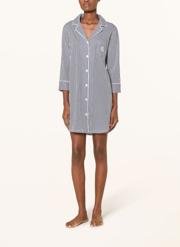 LAUREN RALPH LAUREN Nachthemd met 3/4-mouwen DONKERBLAUW / WIT