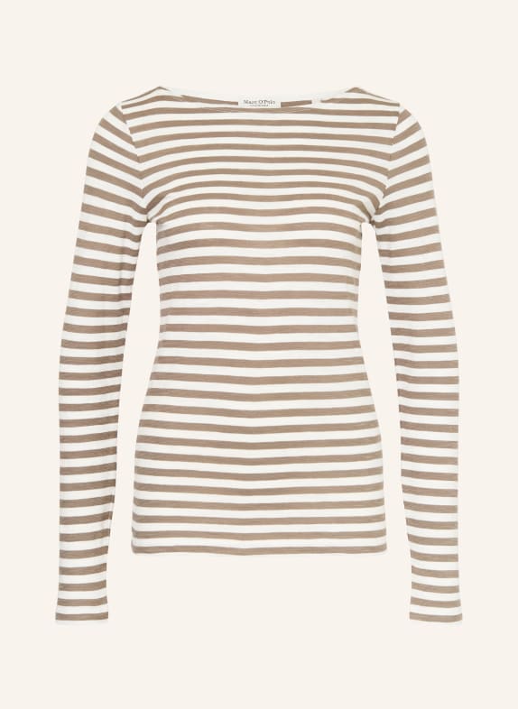 Marc O'Polo Tričko s dlouhým rukávem BÍLÁ / HNĚDÁ