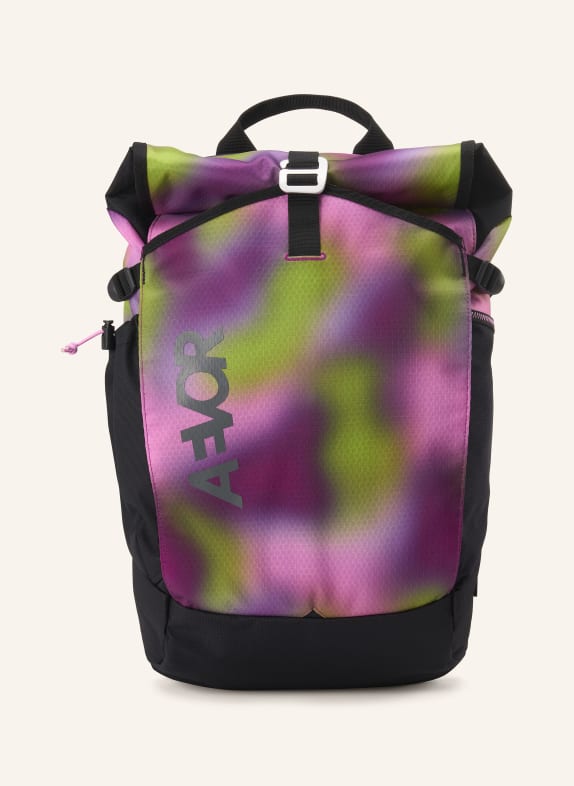 AEVOR Backpack ROLL PACK 20 l with laptop compartment BLACK / PURPLE / NEON GREEN