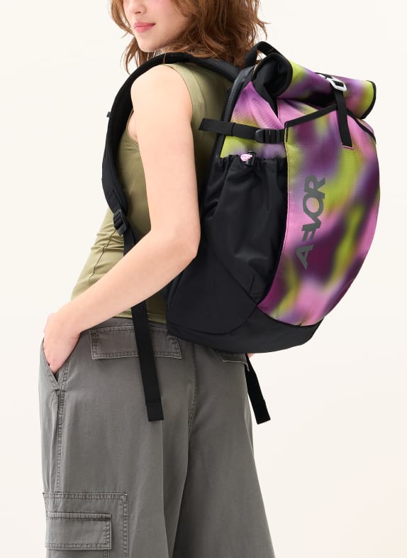 AEVOR Rugzak ROLL PACK 20 l met laptopvak ZWART / PAARS / NEONGROEN