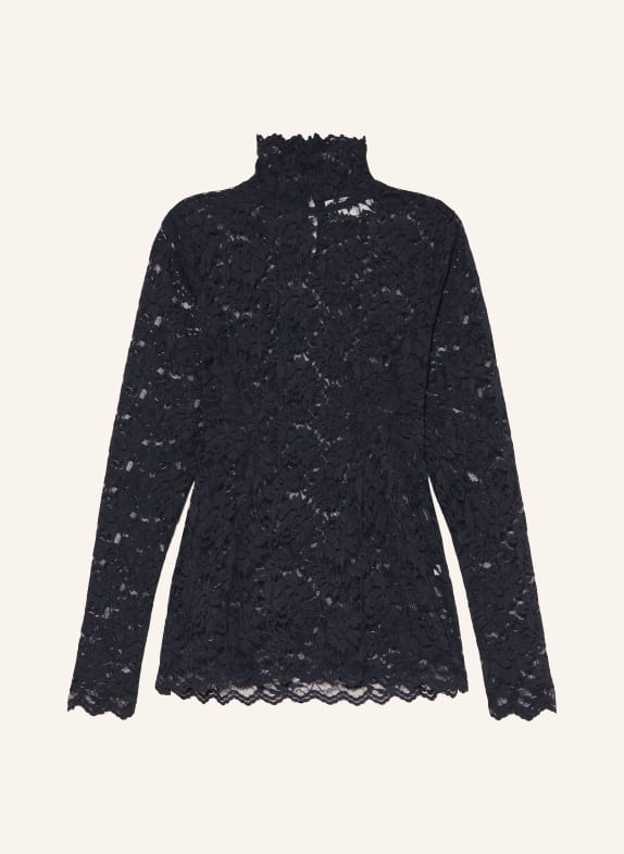 NEO NOIR Tričko s dlouhým rukávem LIZA z krajky TMAVĚ MODRÁ