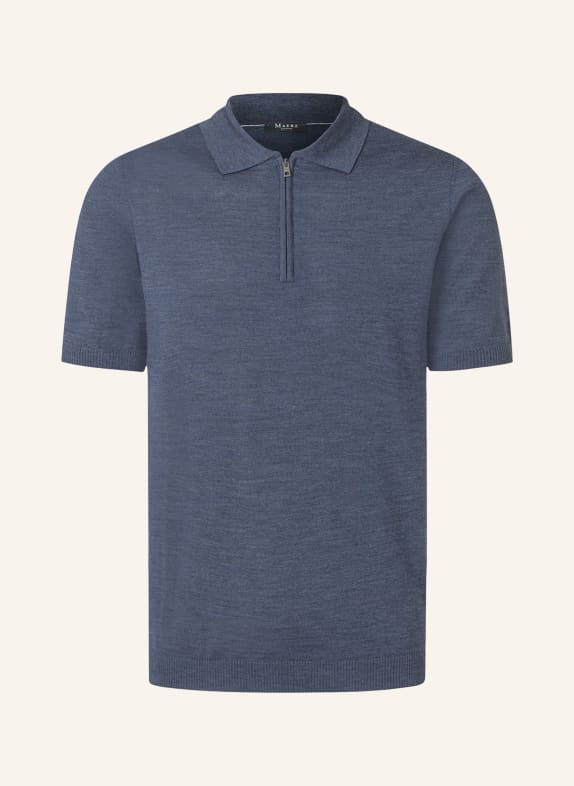 MAERZ MUENCHEN Strick-Poloshirt aus Merinowolle BLAU