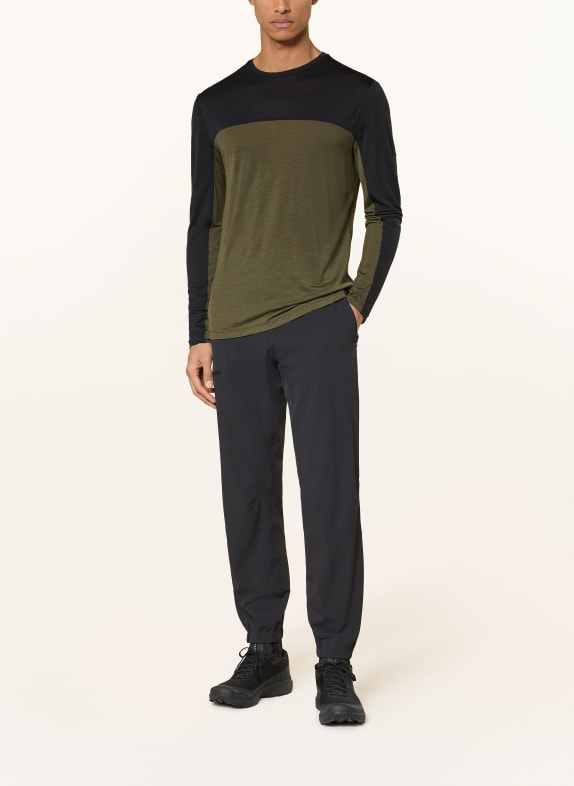 icebreaker Longsleeve 125 COOL-LITE™ SPHERE met merinowol KAKI / ZWART