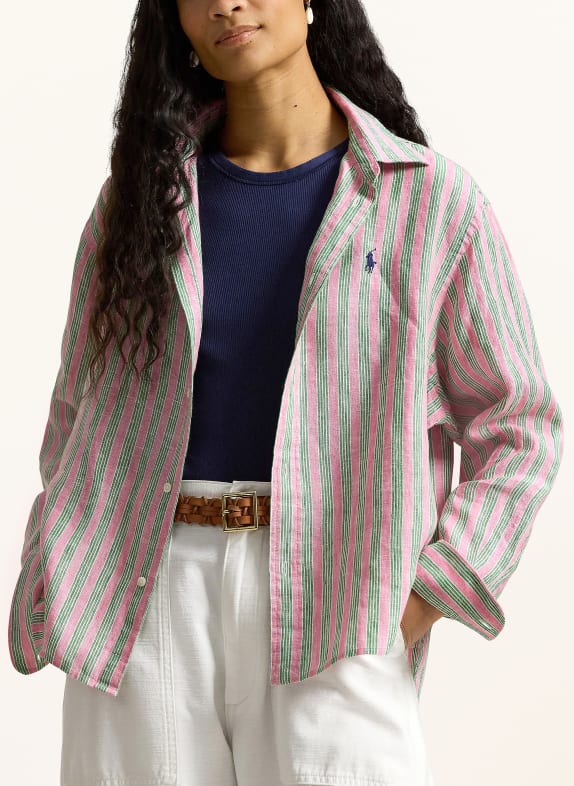 POLO RALPH LAUREN Linnen overhemdblouse ROZE / GROEN / WIT