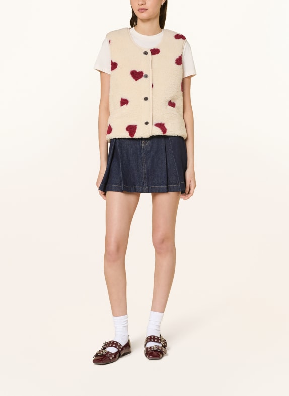 ONLY Teddyfell-Weste CREME / DUNKELROT