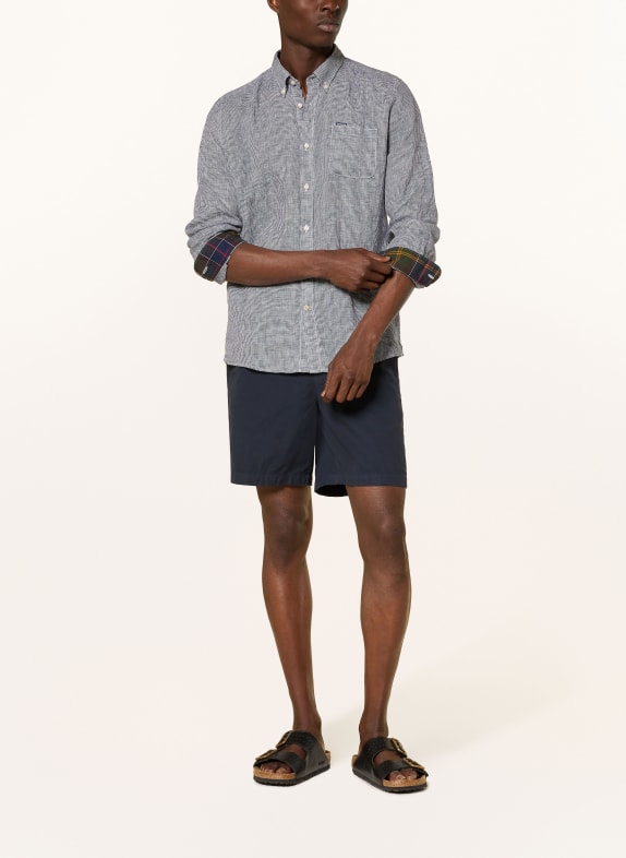 Barbour Linnen hemd LINTON Tailored Fit DONKERBLAUW / WIT