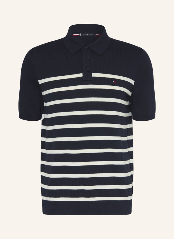 TOMMY HILFIGER Úpletová polokošile TMAVĚ MODRÁ / BÍLÁ