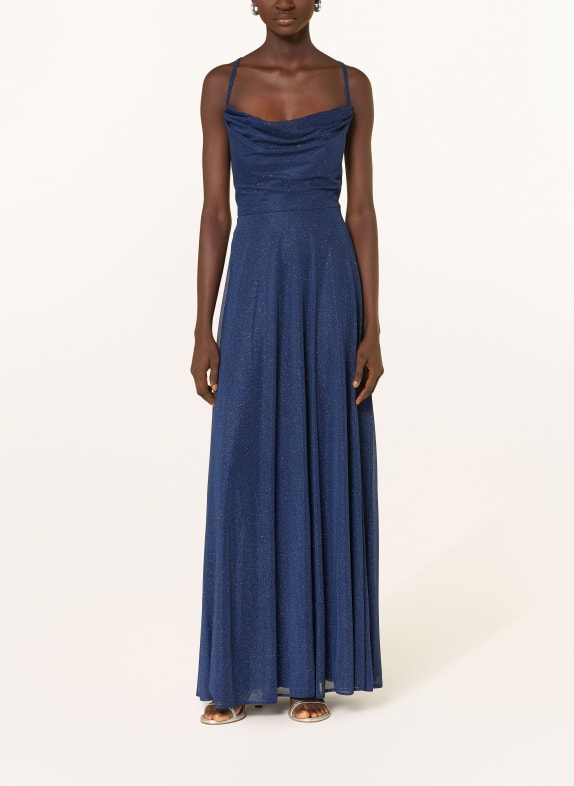 Suddenly Princess Večerní šaty s třpytivou přízí a průstřihem TMAVĚ MODRÁ