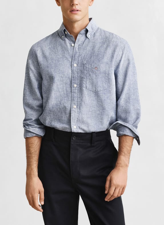 GANT Overhemd Regular Fit met linnen LICHTBLAUW