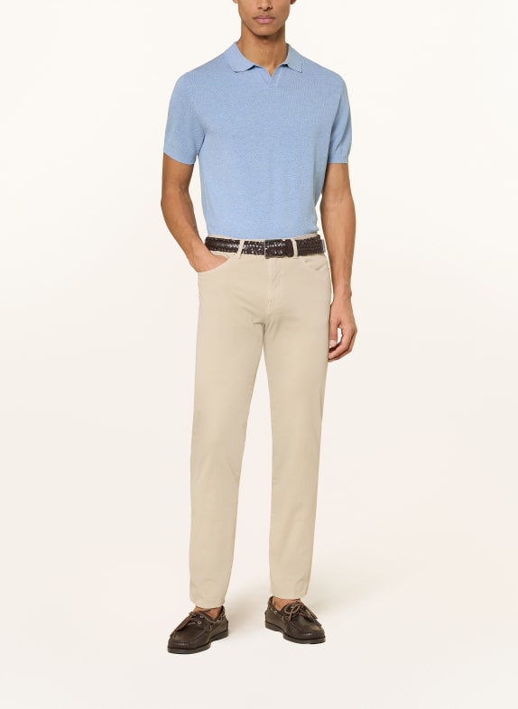 RAGMAN Strikket poloshirt LYSEBLÅ