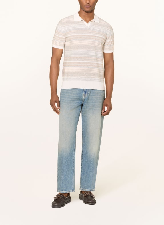 RAGMAN Strikket poloshirt LYSEGRÅ / BEIGE / HVID