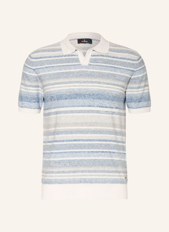 RAGMAN Strick-Poloshirt BLAU / TAUPE / WEISS
