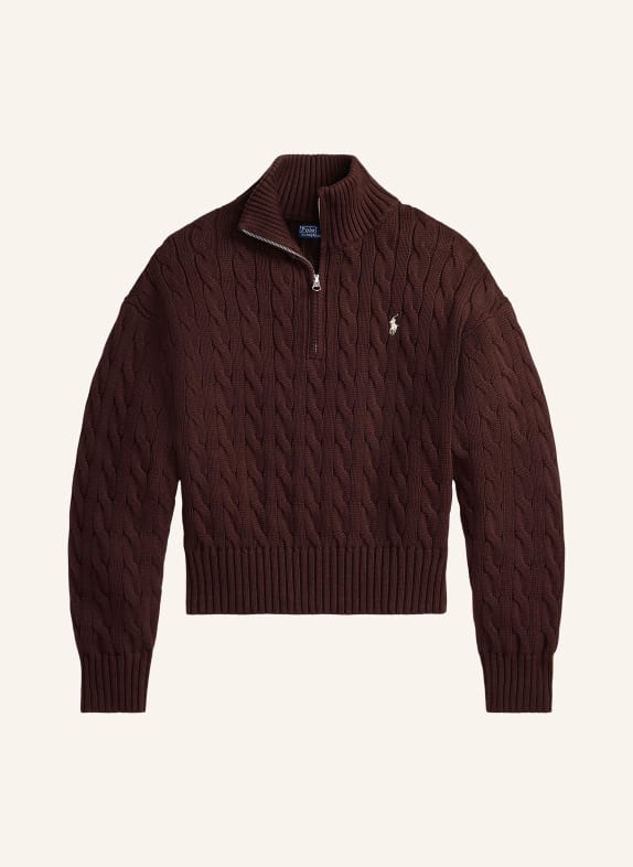 POLO RALPH LAUREN Svetr troyer TMAVĚ HNĚDÁ / KRÉMOVÁ