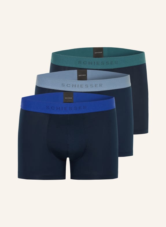 SCHIESSER 3er-Pack Boxershorts 95/5 DUNKELBLAU / BLAUGRAU / BLAU