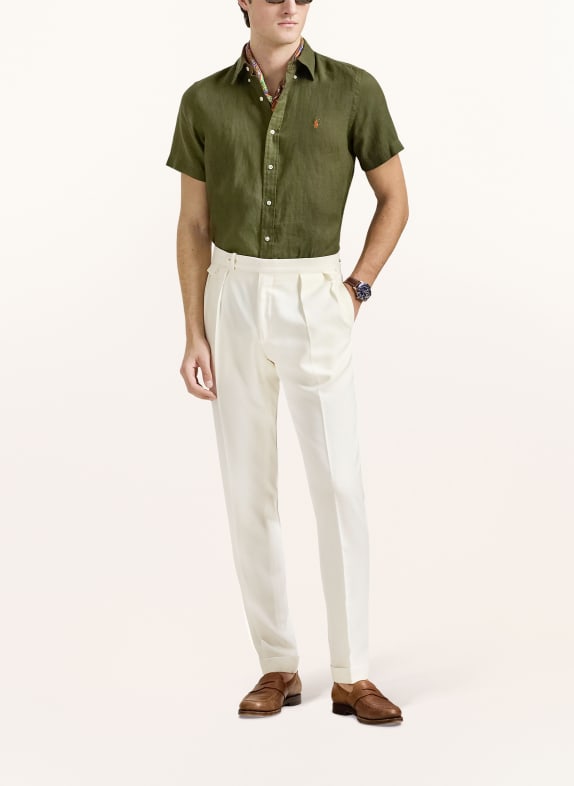 POLO RALPH LAUREN Korte mouwen overhemd Custom Fit van linnen OLIJF