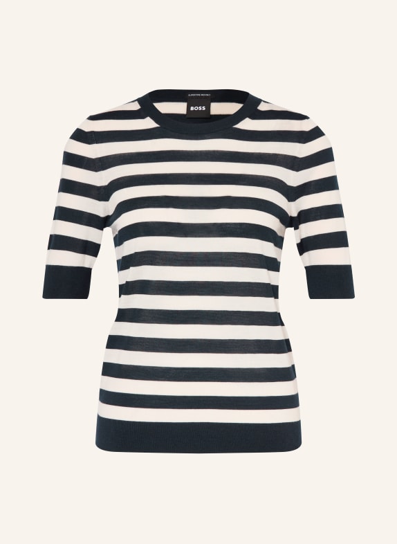 BOSS Úpletové tričko FARBELLA TMAVĚ MODRÁ / BÍLÁ