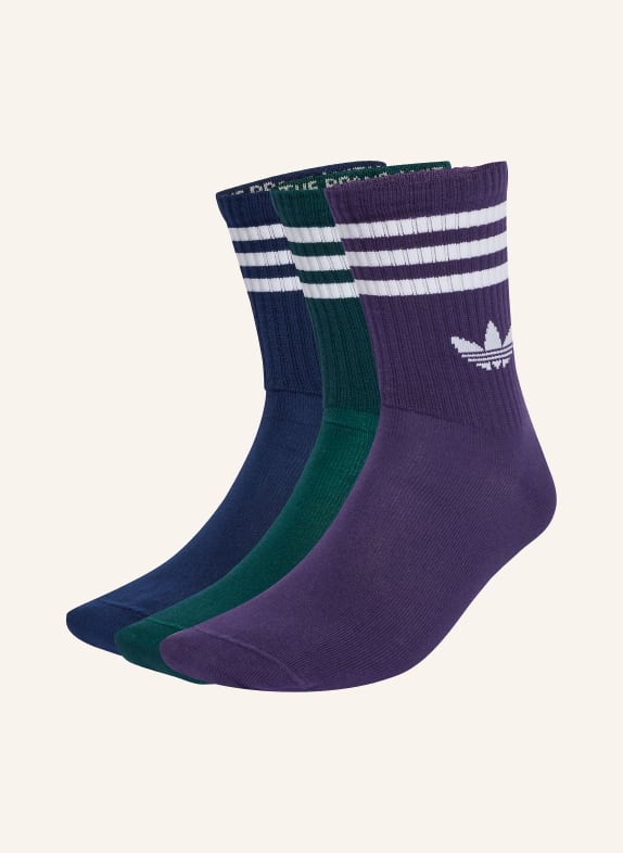 adidas Originals Ponožky 3-STRIPES CREW, 3 páry v balení TMAVĚ FIALOVÁ / TMAVĚ ZELENÁ / TMAVĚ MODRÁ