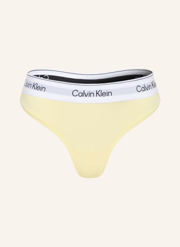 Calvin Klein Kalhotky String ICON COTTON MODAL TMAVĚ ŽLUTÁ / MODRÁ / BÍLÁ