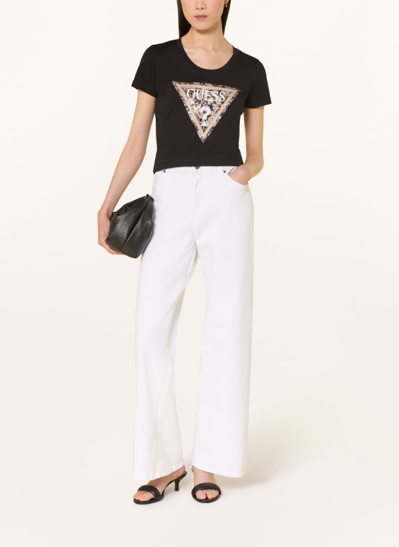 GUESS T-shirt met studs ZWART / BRUIN / LICHTGRIJS