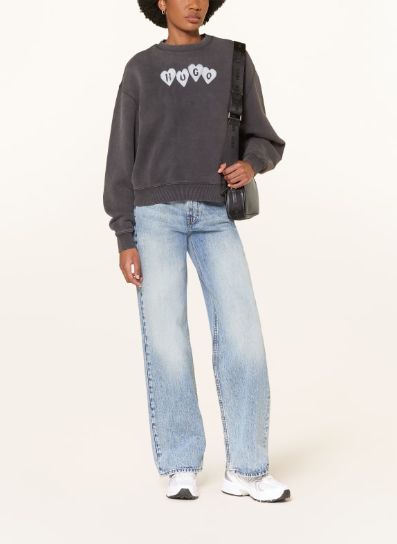 HUGO Sweatshirt DEROXINA_8 DONKERGRIJS / WIT