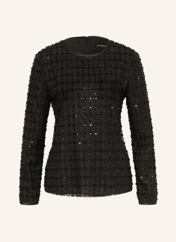 EMPORIO ARMANI Blůza s ozdobnými korálky a flitry ČERNÁ