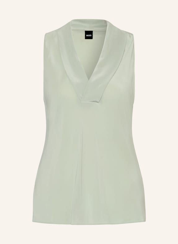 BOSS Hedvábná halenka BOLARU SVĚTLE ZELENÁ