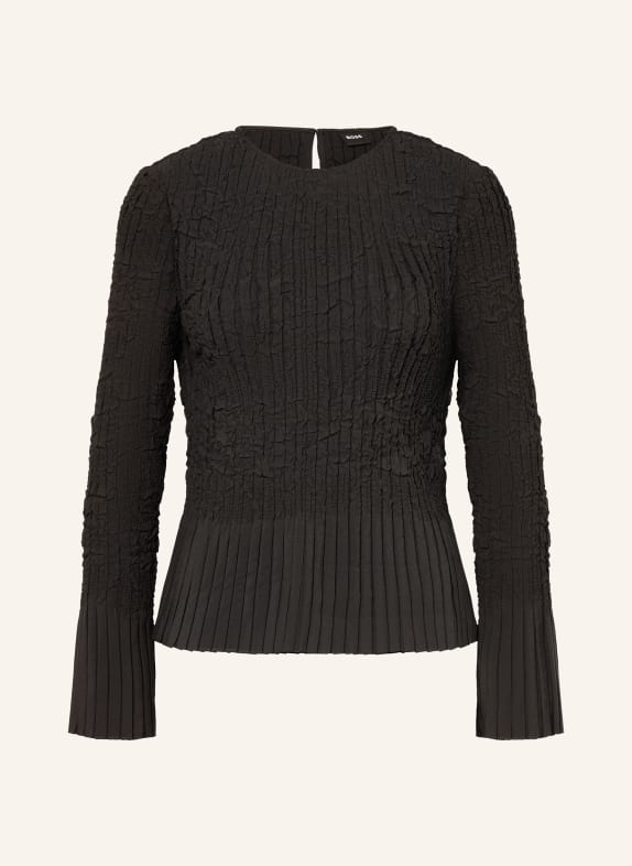 BOSS Blůza BOPPAR s plisováním ČERNÁ