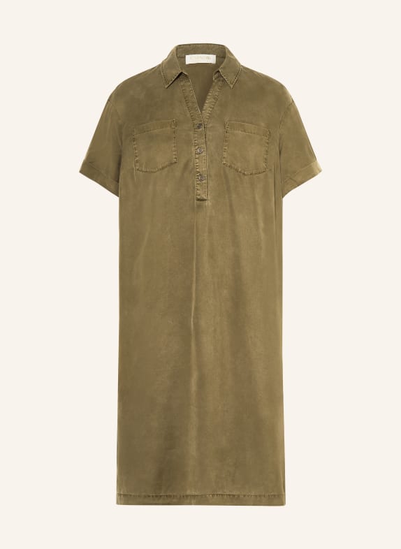 CATNOIR Košilové šaty z kombinace materiálů KHAKI / RŮŽOVÁ / TMAVĚ ZELENÁ