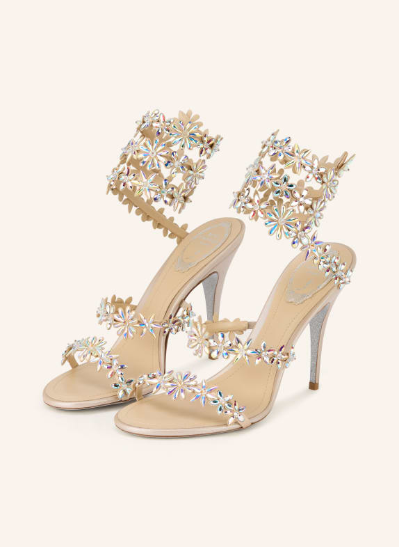 RENE CAOVILLA Sandaletten EVA mit Schmucksteinen HELLBRAUN / SILBER