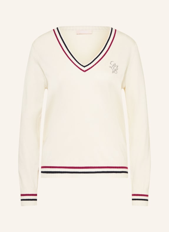 LIU JO svetr KRÉMOVÁ / TMAVĚ ČERVENÁ / TMAVĚ MODRÁ