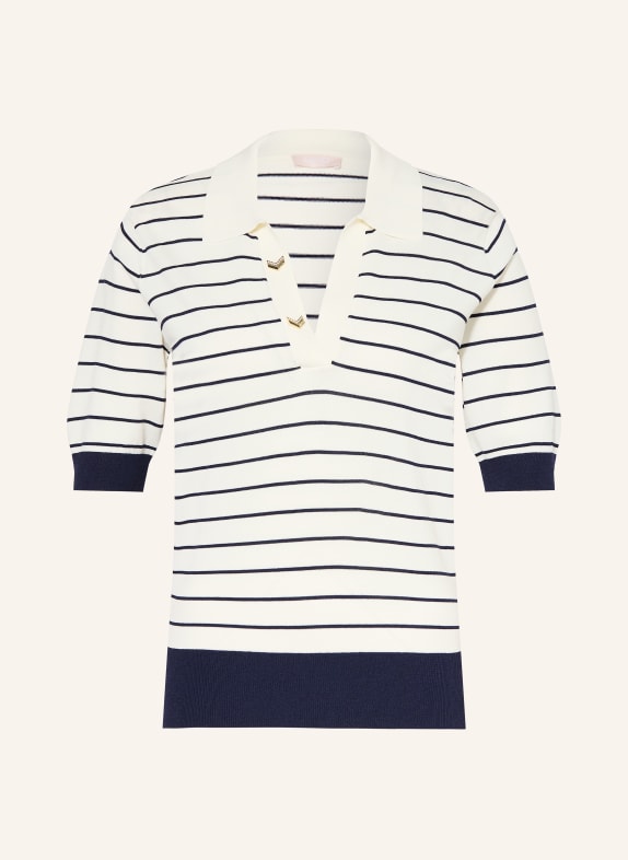 LIU JO Pletené polo tričko s ozdobnými kamínky TMAVĚ MODRÁ / REŽNÁ