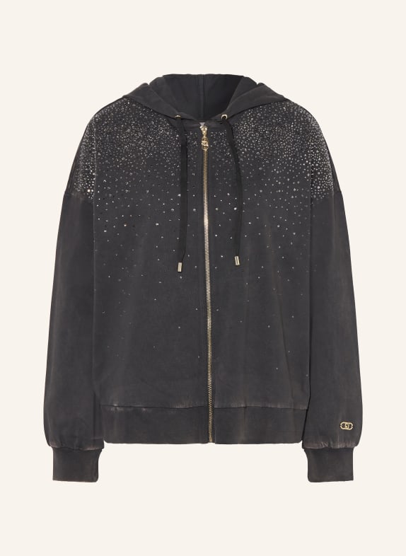LIU JO Mikina s ozdobnými kameny ČERNÁ