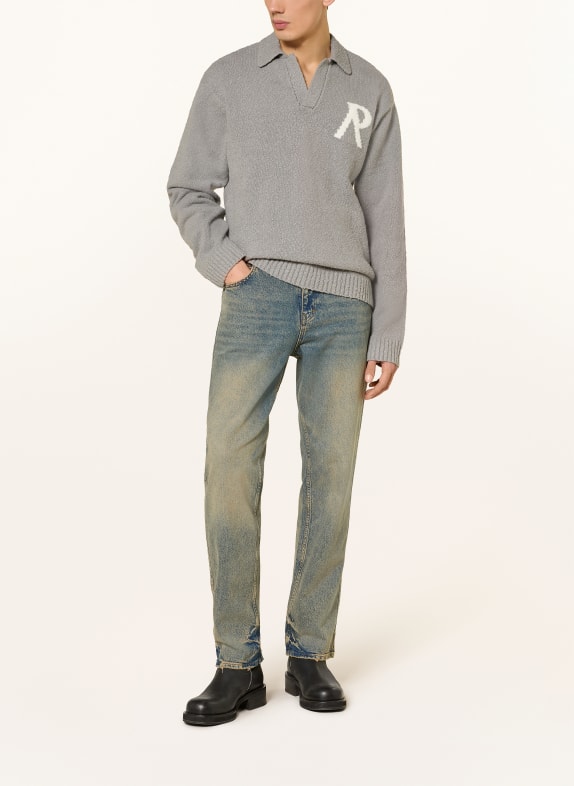 REPRESENT Gebreid poloshirt GRIJS / WIT