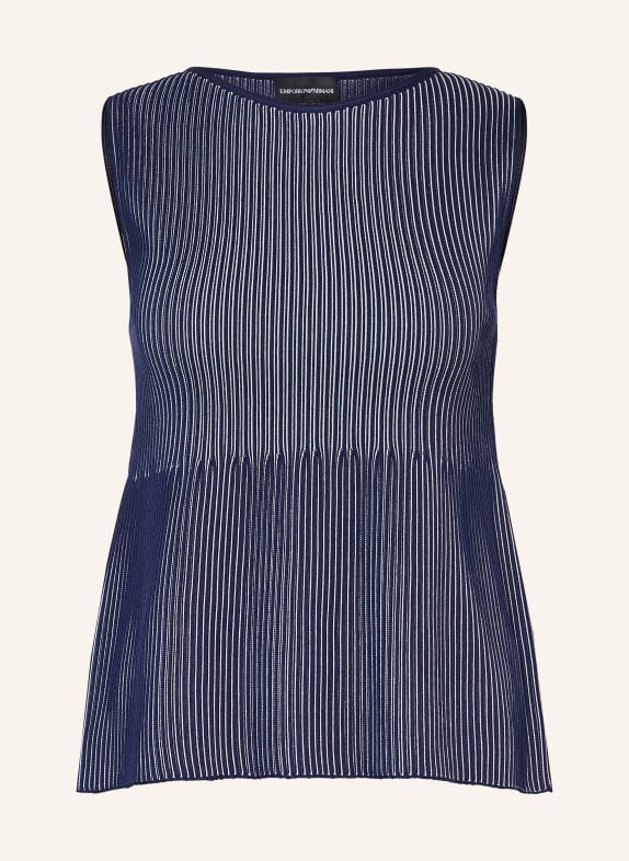 EMPORIO ARMANI Top mit Plissees DUNKELBLAU / BEIGE / HELLBLAU