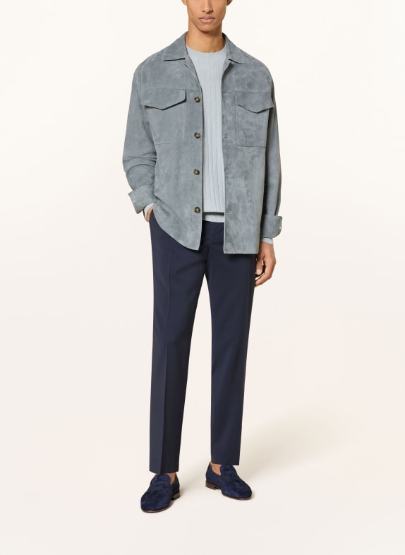 LARDINI Leren overshirt BLAUWGRIJS
