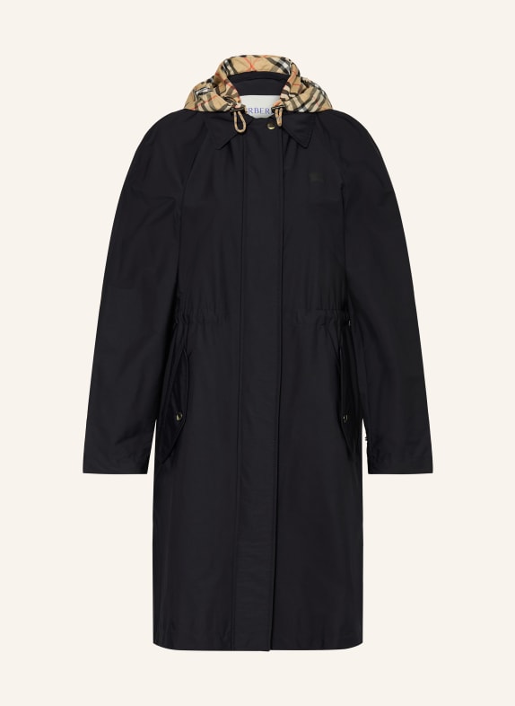 BURBERRY Parka NEWBURY z odpinanym kapturem CZARNY / BEŻOWY / CZERWONY