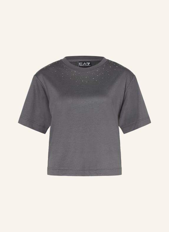 EA7 EMPORIO ARMANI T-Shirt mit Schmucksteinen DUNKELGRAU / SILBER