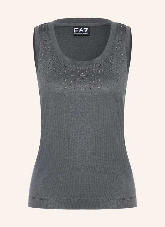 EA7 EMPORIO ARMANI Top s ozdobnými kameny TMAVĚ ŠEDÁ
