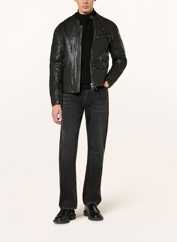 Blauer Lederjacke ELMER SCHWARZ