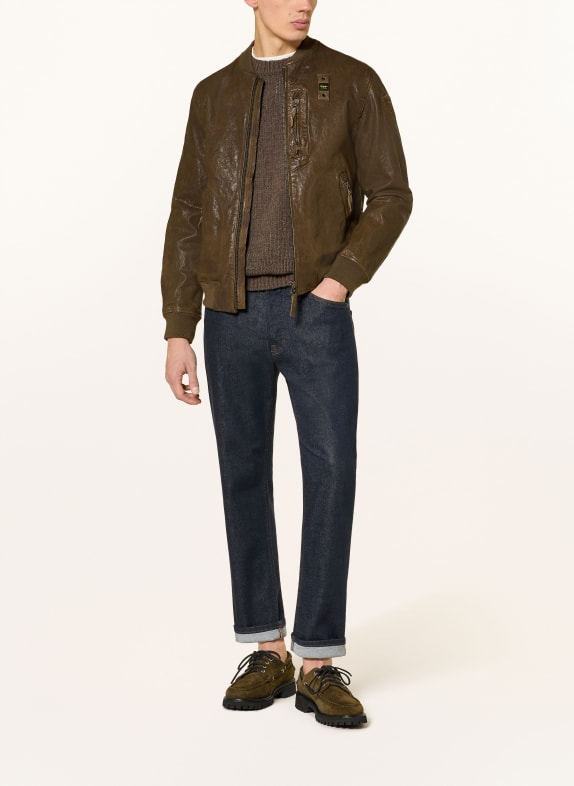 Blauer Læderblouson FAULKNER OLIVEN