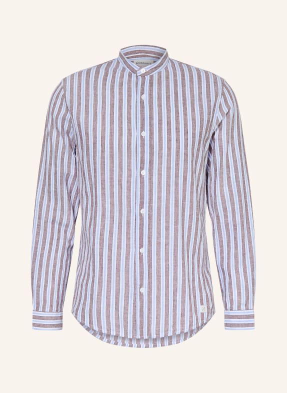 NOWADAYS Hemd Comfort Fit mit Leinen und Stehkragen BRAUN / HELLBLAU / WEISS
