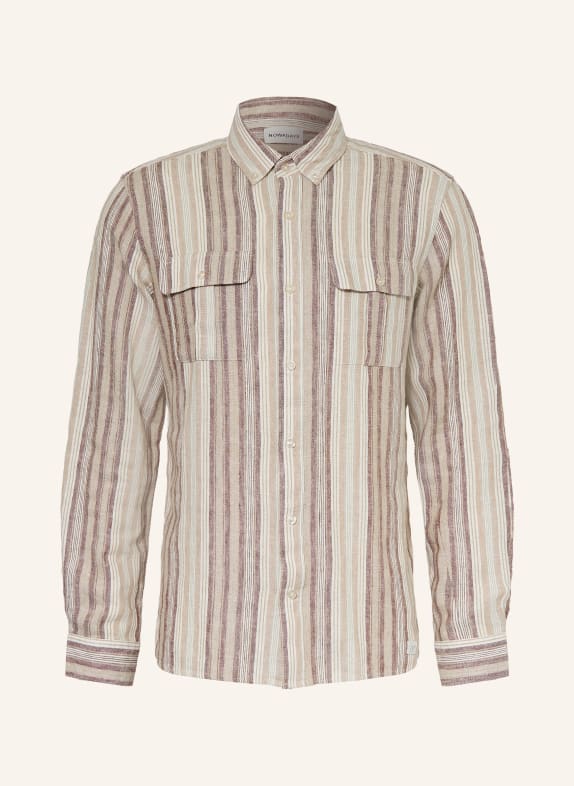 NOWADAYS Comfort fit shirt with linen BEIGE / DARK BROWN / ECRU