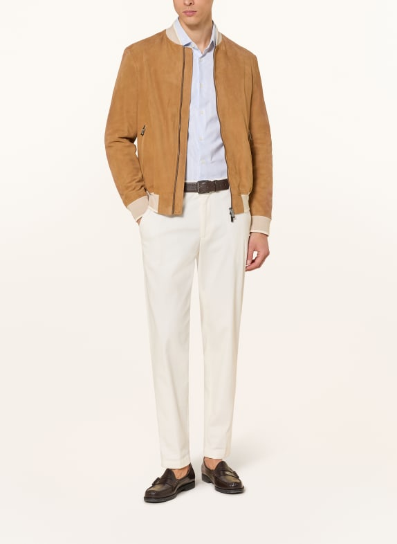 PAUL & SHARK Leren jas COGNAC / CRÈME / TAUPE