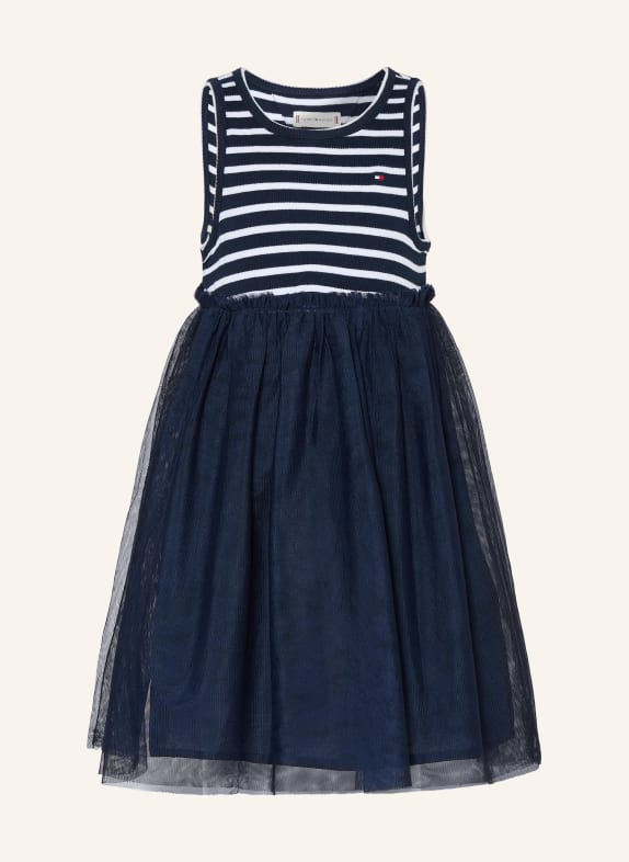TOMMY HILFIGER Robe en mélange de matières BLEU FONCÉ / BLANC
