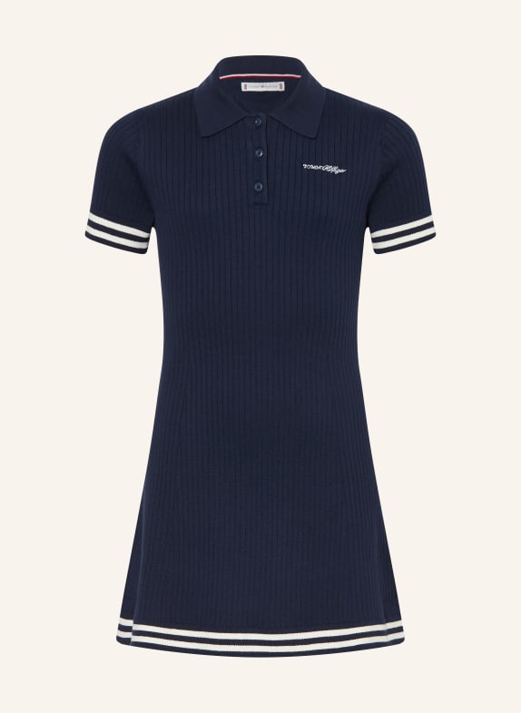 TOMMY HILFIGER Strick-Polokleid DUNKELBLAU / WEISS