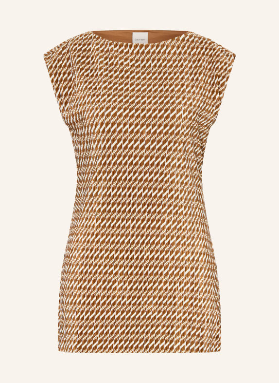 Calvin Klein Blůza s plisováním SVĚTLE HNĚDÁ / KRÉMOVÁ