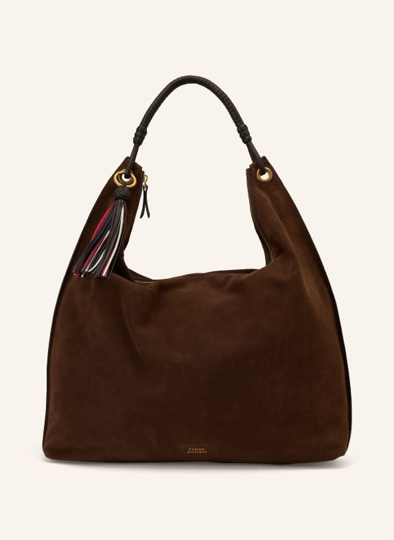 TOMMY HILFIGER torba z kieszenią CIEMNOBRĄZOWY / ZŁOTY